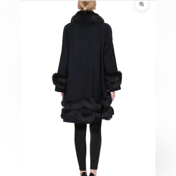 Belle Fare🖤Cashmere coat! fox fur trim! completely lined! black! 2 Pockets! XS/S - Picture 2 of 16